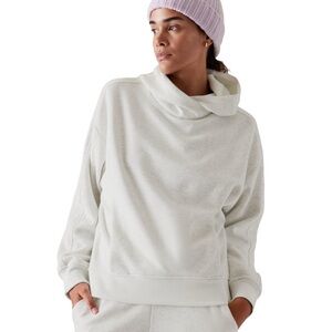 Athleta Cozy Karma Hoodie sweatshirt, size M in Fog Grey Heather.